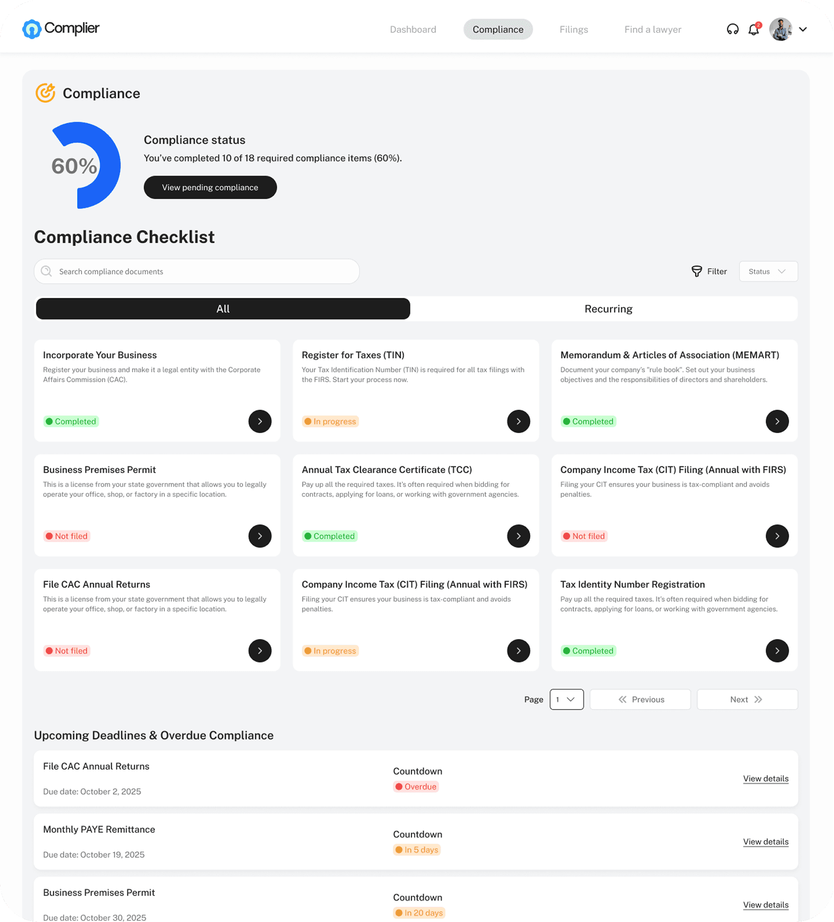 Complier Dashboard